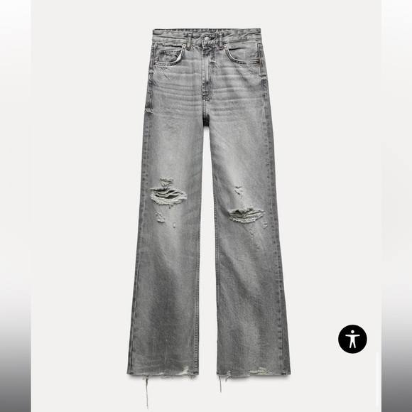 Zara Denim - Zara size 2 HIGH-WAISTED distressed- WIDE LEG - FULL LENGTH light gray jeans
